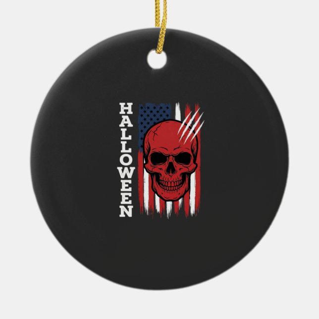 Halloween Skull Flag Vector Design_1 Ceramic Tree Decoration (Front)