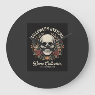 Halloween Skull Floral Bone Collector Design_1 Large Clock
