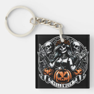 Halloween Skull Gothic Girl Helloween Witch Key Ring