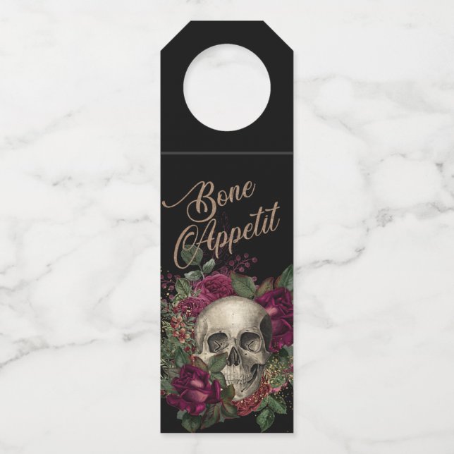 Halloween, Skull, Gothic Halloween, Party supplies Bottle Tag (Front)