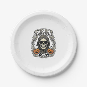 Halloween Skull Graphic Vintage Engraving Shirt Ar Paper Plate