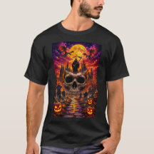 Halloween Skull & Haunted Castle T-Shirt Design