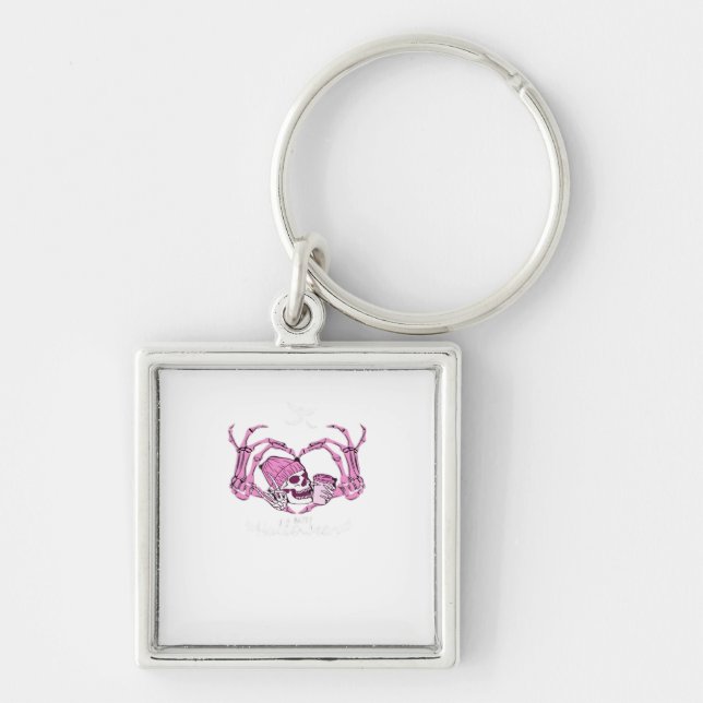 Halloween Skull Heart Hands Skeleton Beanie Design Key Ring (Front)