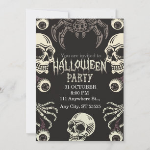 Halloween Skull Invitation Black White