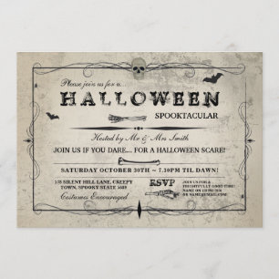 Halloween Skull Invite Gothic Costume Bats Party