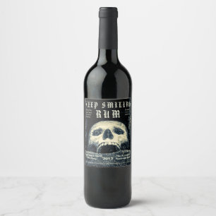Halloween Skull Keep Smiling Rum Wine Label