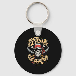 Halloween skull let the pirate shenanigans begin key ring