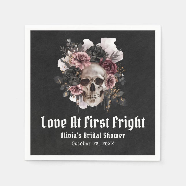 Halloween Skull Love At First Fright Bridal Shower Napkin (Front)
