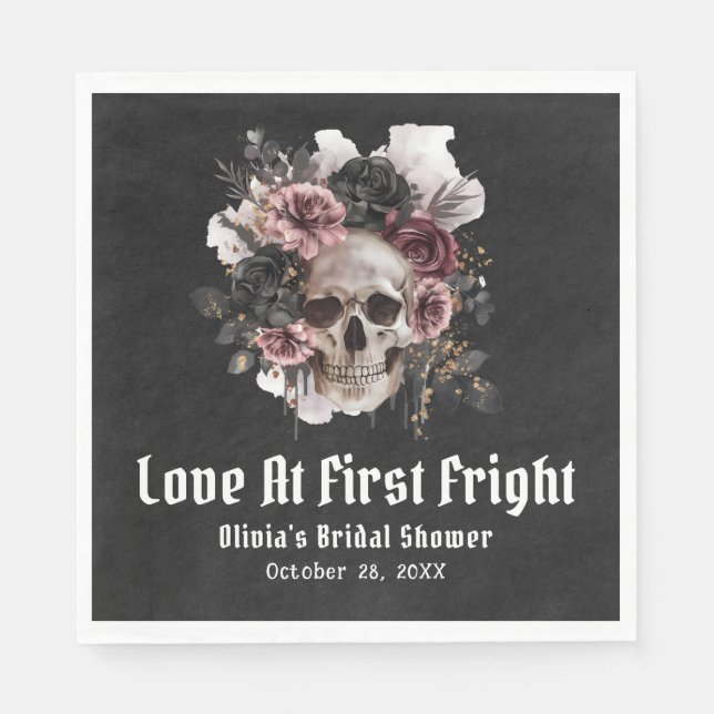 Halloween Skull Love At First Fright Bridal Shower Napkin (Front)