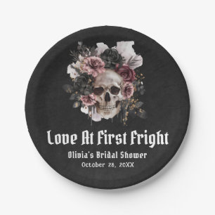 Halloween Skull Love At First Fright Bridal Shower Paper Plate