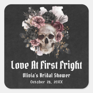 Halloween Skull Love At First Fright Bridal Shower Square Sticker