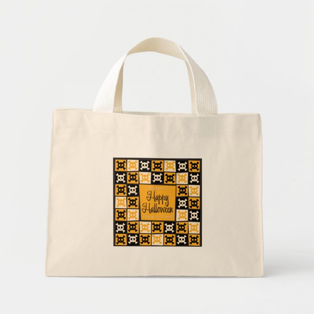 Halloween skull mosaic mini tote bag (Front)