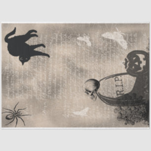 Halloween Skull On Tombstone and Black Cat Tissue Paper