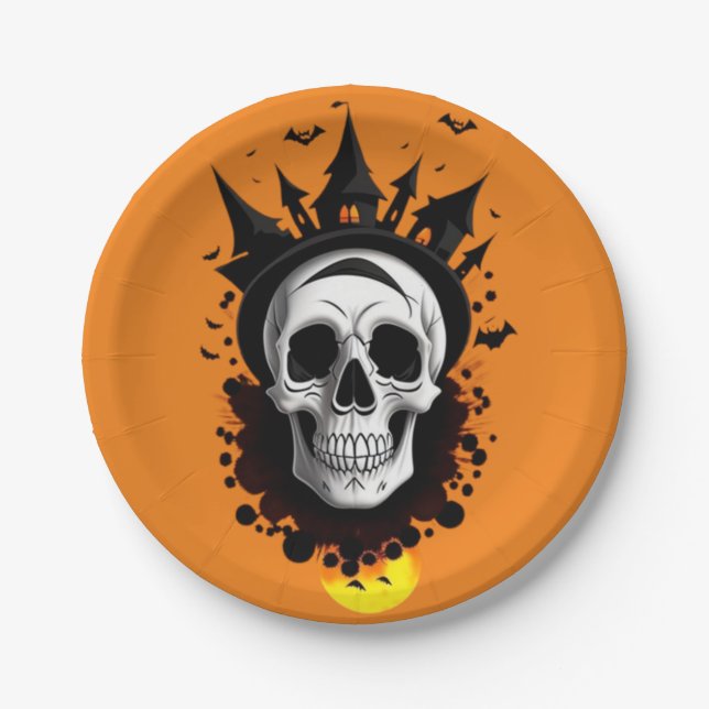 Halloween skull  paper plate (Front)