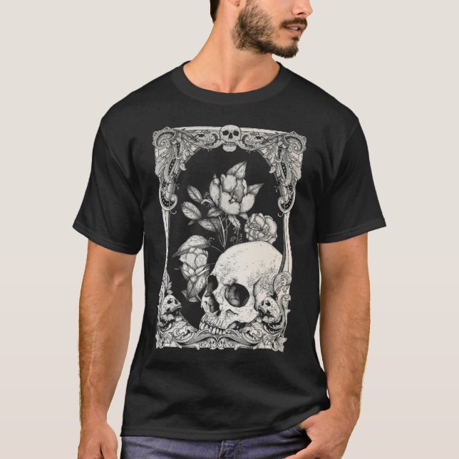 Halloween Skull Pastel Goth Flower Gothic Floral C T-Shirt (Front)