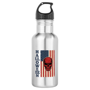 Halloween Skull Patriotic Vintage Scary Flag_1 532 Ml Water Bottle