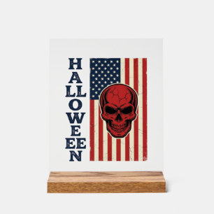 Halloween Skull Patriotic Vintage Scary Flag_1 Acrylic Sign