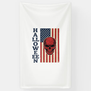 Halloween Skull Patriotic Vintage Scary Flag_1 Banner