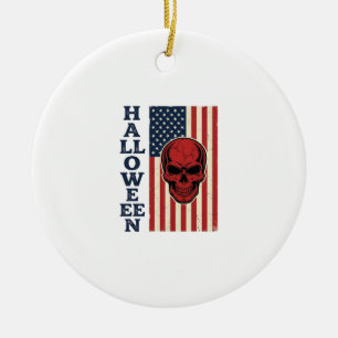 Halloween Skull Patriotic Vintage Scary Flag_1 Ceramic Tree Decoration