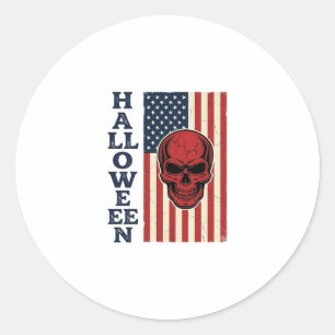 Halloween Skull Patriotic Vintage Scary Flag_1 Classic Round Sticker