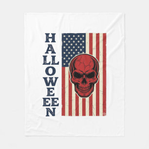 Halloween Skull Patriotic Vintage Scary Flag_1 Fleece Blanket