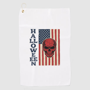 Halloween Skull Patriotic Vintage Scary Flag_1 Golf Towel