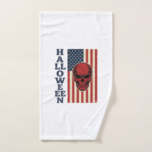 Halloween Skull Patriotic Vintage Scary Flag_1 Hand Towel