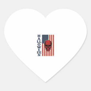 Halloween Skull Patriotic Vintage Scary Flag_1 Heart Sticker