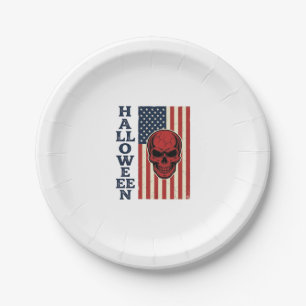 Halloween Skull Patriotic Vintage Scary Flag_1 Paper Plate