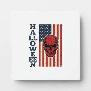 Halloween Skull Patriotic Vintage Scary Flag_1 Plaque