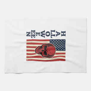 Halloween Skull Patriotic Vintage Scary Flag_1 Tea Towel