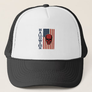 Halloween Skull Patriotic Vintage Scary Flag_1 Trucker Hat