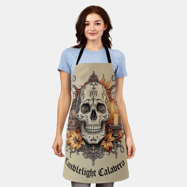 Halloween,Skull Pattern, Candlelight Calavera, Apron (Worn)