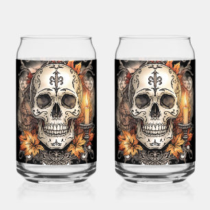Halloween,Skull Pattern, Candlelight Calavera Can Glass