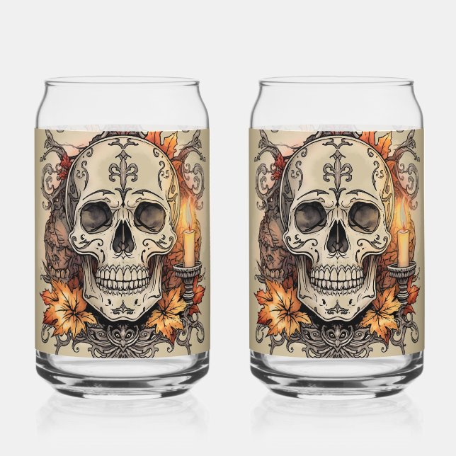 Halloween,Skull Pattern, Candlelight Calavera Can Glass (Back)