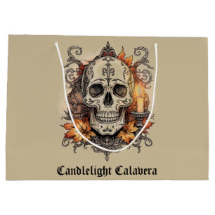 Halloween,Skull Pattern, Candlelight Calavera, Large Gift Bag