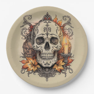 Halloween,Skull Pattern, Candlelight Calavera, Paper Plate
