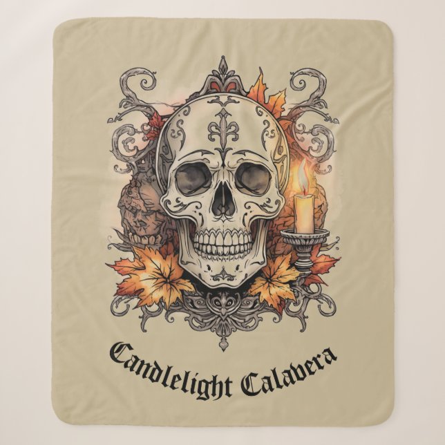 Halloween,Skull Pattern, Candlelight Calavera, Sherpa Blanket (Front)