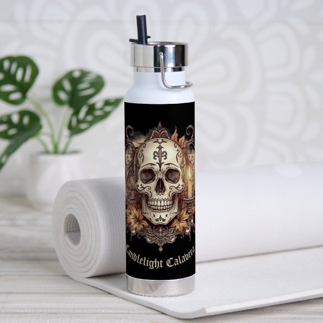 Halloween,Skull Pattern, Candlelight Calavera,  Water Bottle (Yoga (Rotated))