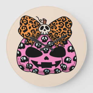 Halloween, Skull Pattern Face Pumpkin Large Clock