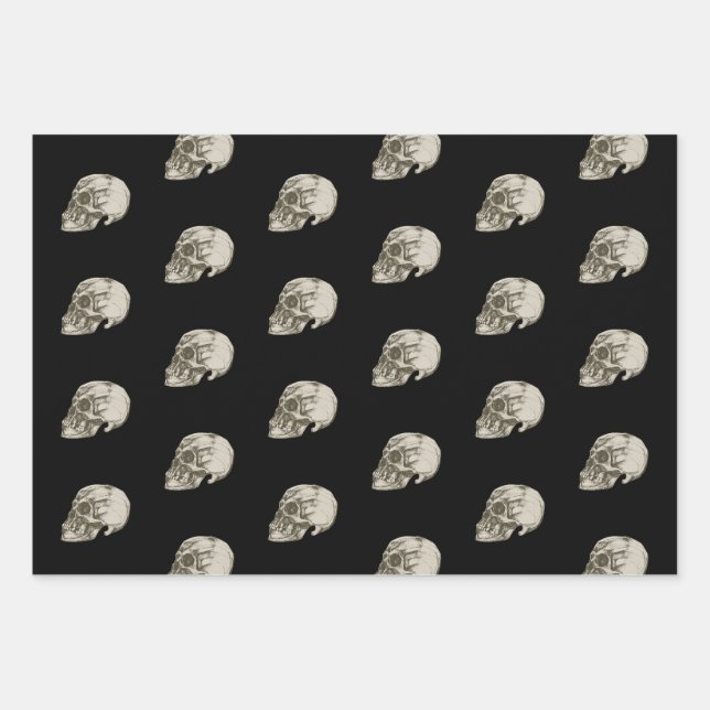 Halloween Skull Pattern Wrapping Paper Sheet (Front)