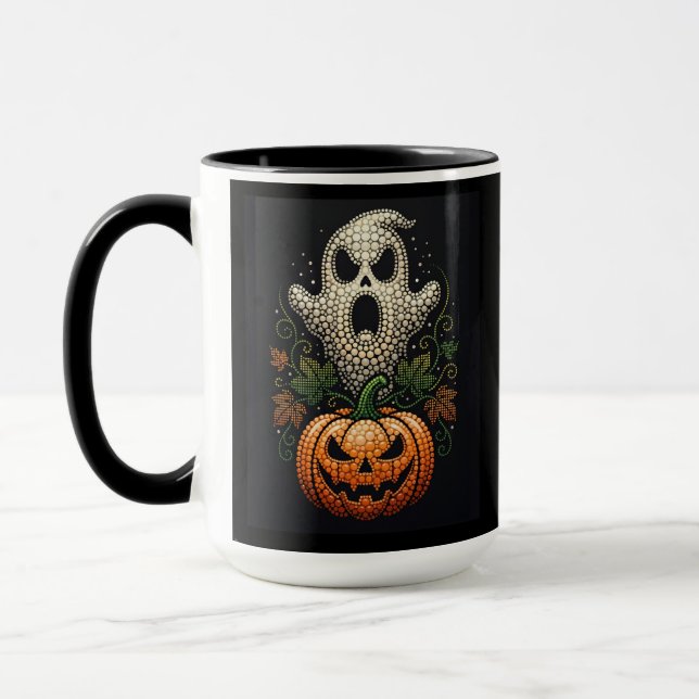 Halloween Skull Pumpkin Gothic Dot Art Mug (Left)