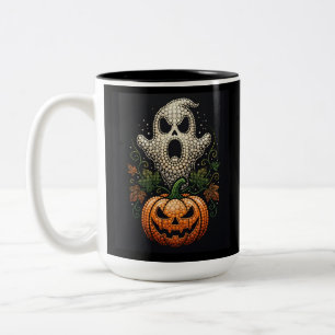 Halloween Skull Pumpkin Gothic Dot Art Two-Tone Coffee Mug