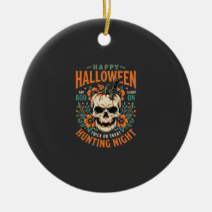 Halloween Skull Pumpkin Hunting Night Design_1 Ceramic Tree Decoration