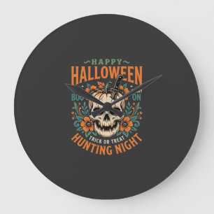 Halloween Skull Pumpkin Hunting Night Design_1 Large Clock