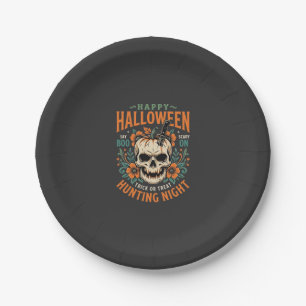 Halloween Skull Pumpkin Hunting Night Design_1 Paper Plate