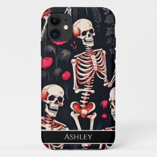 Halloween Skull Red Roses Personalised iPhone 11 Case