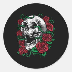 Halloween Skull Rose Skeleton Gift Idea Classic Round Sticker