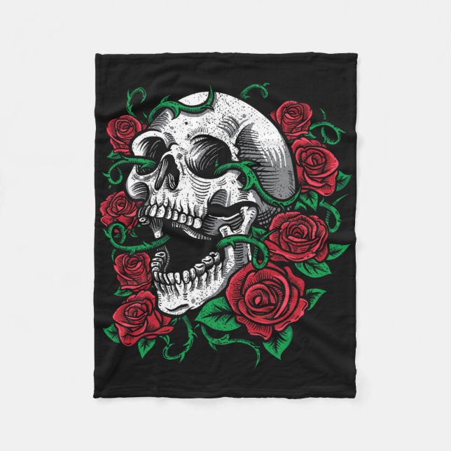Halloween Skull Rose Skeleton Gift Idea  Fleece Blanket (Front)