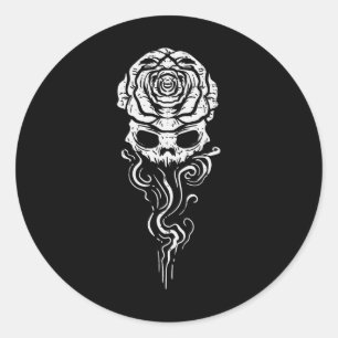 Halloween Skull Rose Smoke Skeleton Gothic Costume Classic Round Sticker